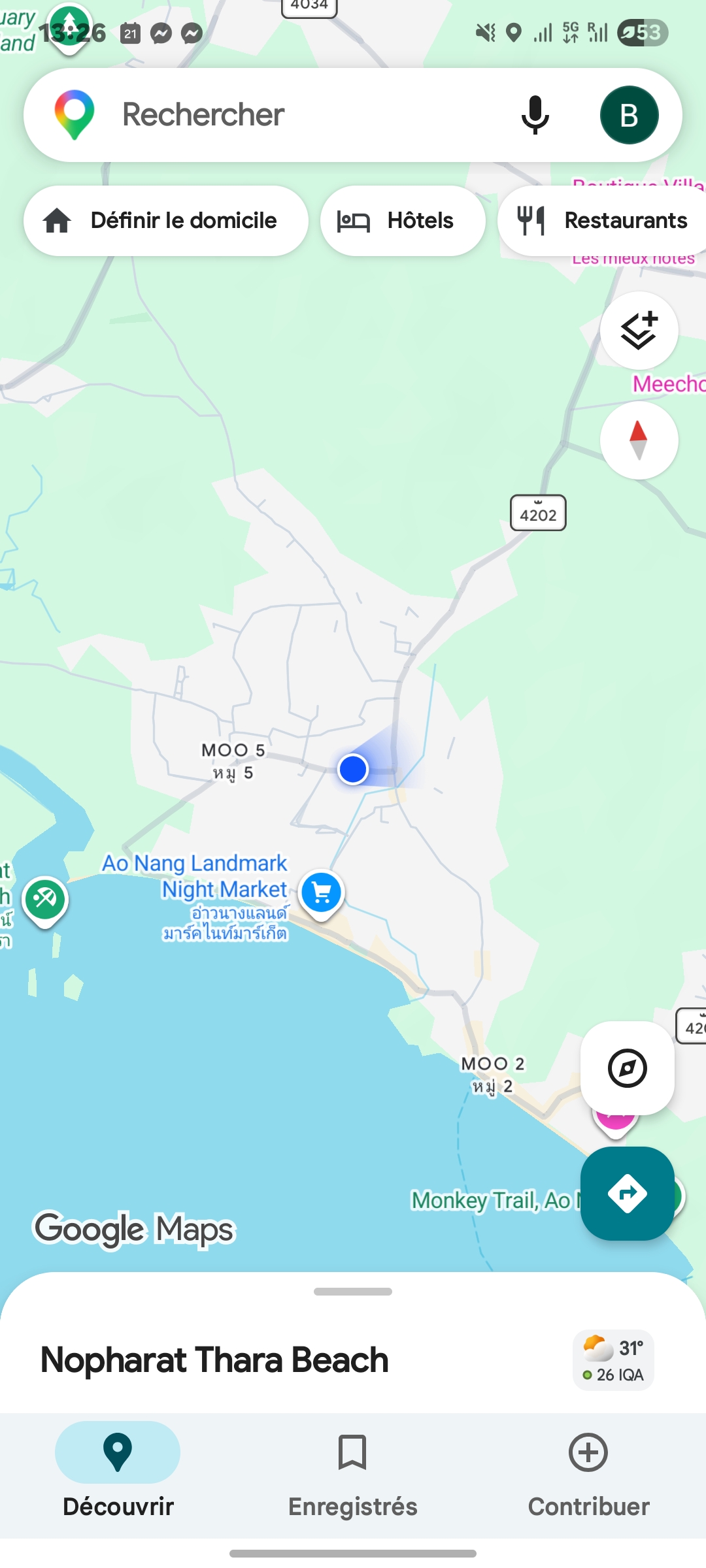 Google Maps Ao Nang Krabi Nopharat Thara Beach — test eSIM Thaïlande