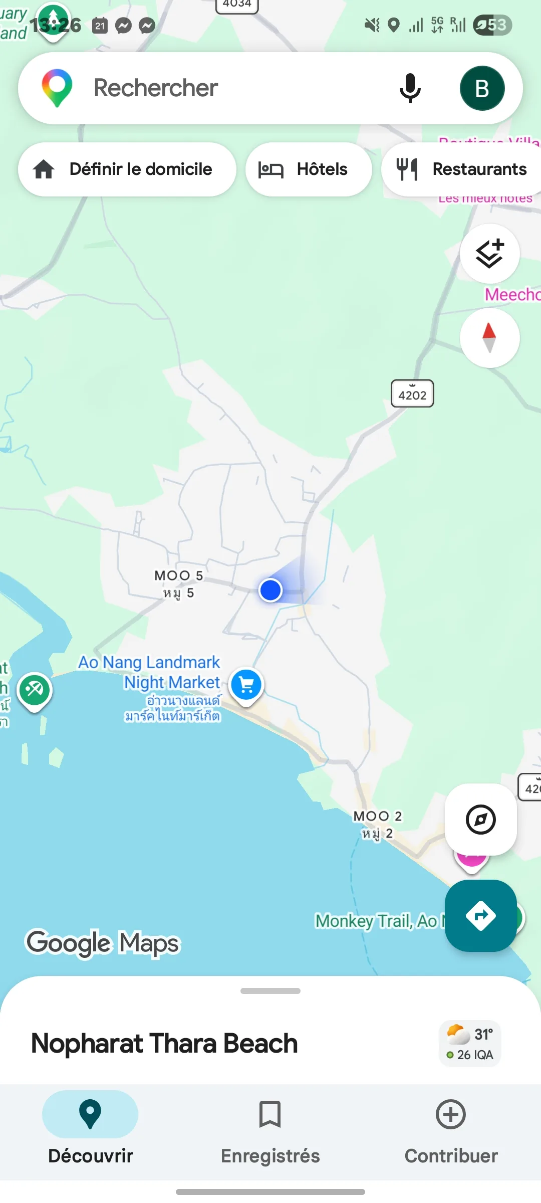 Google Maps Ao Nang Krabi Nopharat Thara Beach — test eSIM Thaïlande