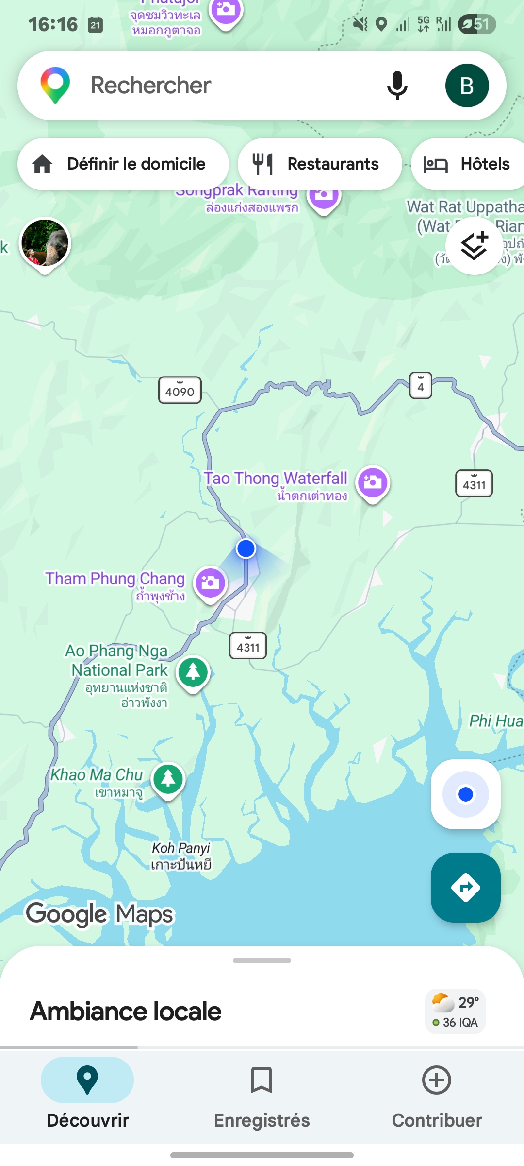 Google Maps Phang Nga Tham Phung Chang parc national — couverture eSIM AIS