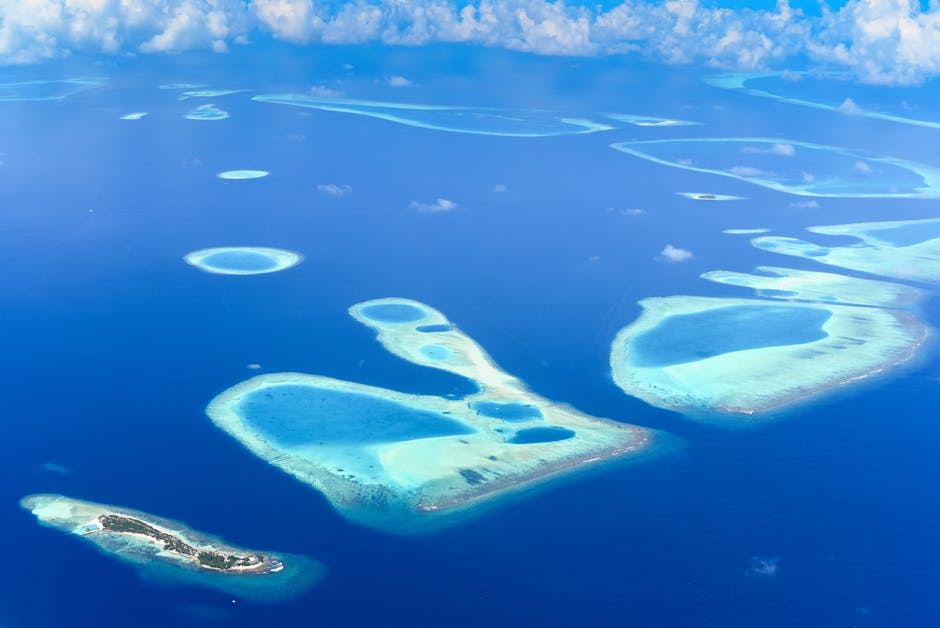 Vue aérienne atoll Maldives — couverture réseau 4G